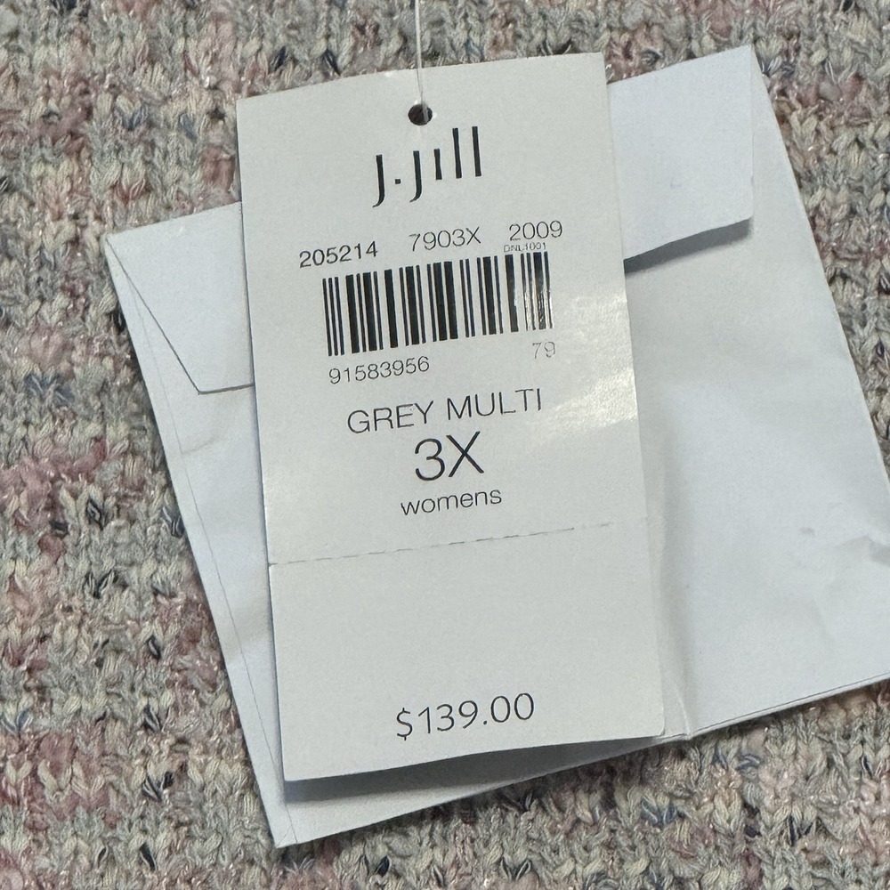 J Jill Sweater Cardigan Pink Gray Girly Spring Knit Pockets Size 3X New - Picture 7 of 9